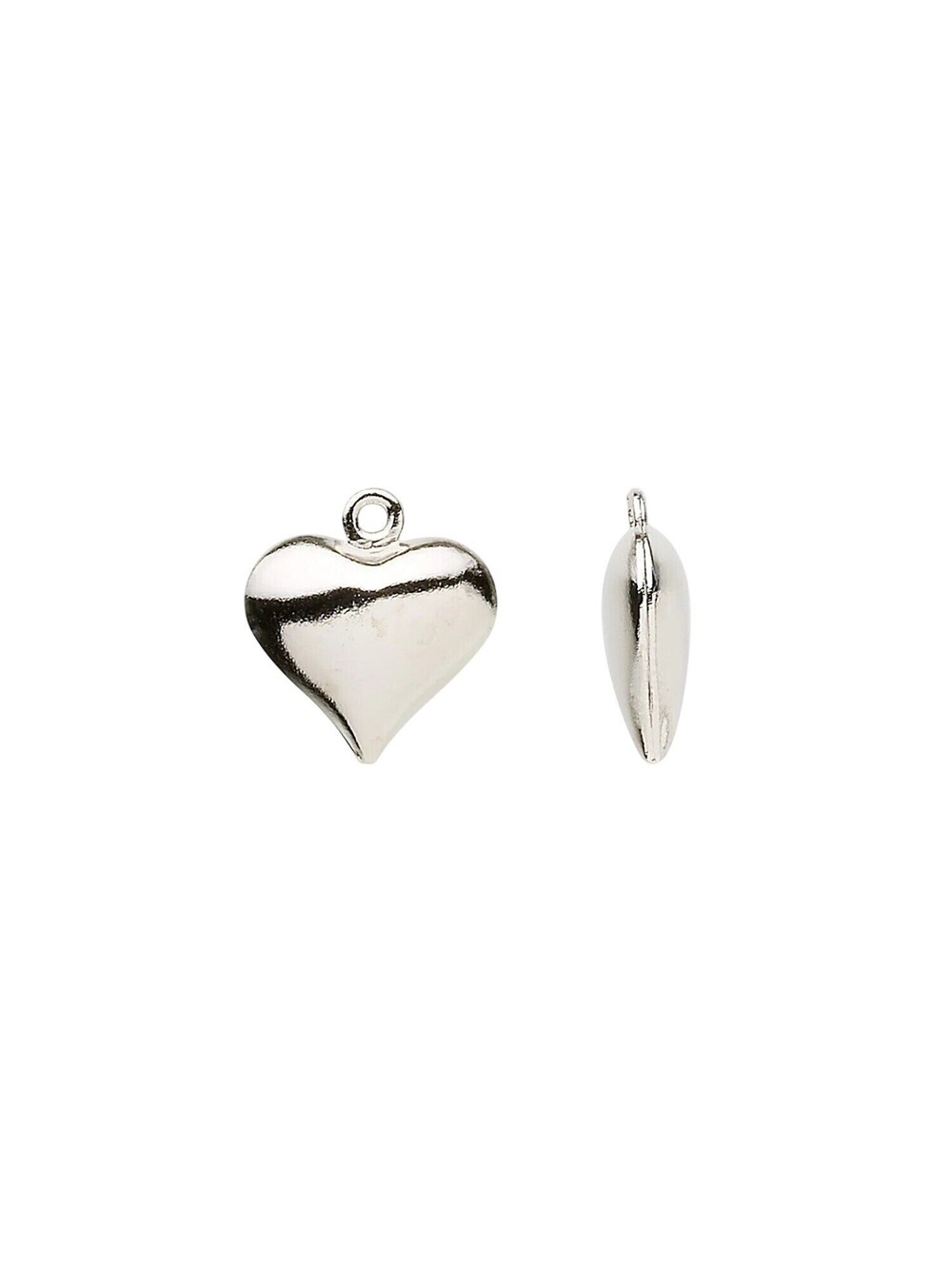 Nickel Silver Plated Brass Puffed Heart 12x11mm Drops Charms 10 pcs